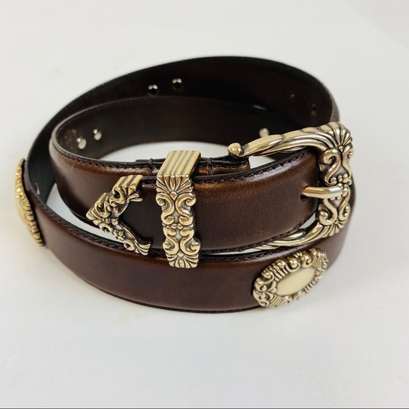 Fossil Brown Leather Belt w/Silver Details Size M - Picture 2 of 12